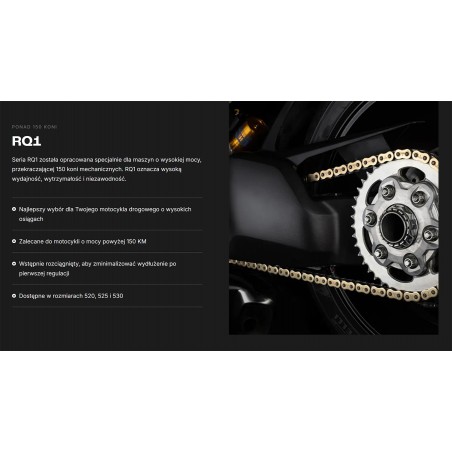 TSUBAKI ŁAŃCUCH NAPĘDOWY 520 RQ1 114 PROFESSIONAL ROAD X-RING CHAIN KOLOR ZŁOTO CZARNY G&B (114 OGNIW, OTWARTY ZAKUWKA W ZESTAWI