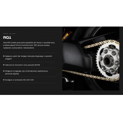 TSUBAKI ŁAŃCUCH NAPĘDOWY 520 RQ1 120 PROFESSIONAL ROAD X-RING CHAIN KOLOR ZŁOTO CZARNY G&B (120 OGNIW, OTWARTY ZAKUWKA W ZESTAWI