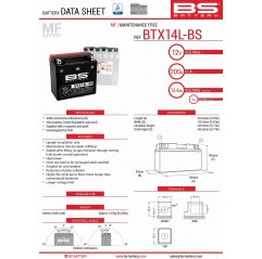 BS AKUMULATOR BTX14L-BS (YTX14L-BS) 150X87X145 BEZOBSŁUGOWY- ELEKTROLIT OSOBNO (4) UE2019/1148