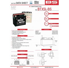 BS AKUMULATOR BTX5L-BS (YTX5L-BS) 12V 4AH 114X71X106 BEZOBSŁUGOWY - ELEKTROLIT OSOBNO (70A) (8) UE2019/1148