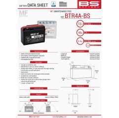 BS AKUMULATOR BTR4A-BS (YTR4A-BS) 12V 2,3AH 113X38X85 BEZOBSŁUGOWY- ELEKTROLIT OSOBNO (45A) (12) UE2019/1148