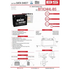 BS AKUMULATOR BTX24HL-BS (YTX24HL-BS) 12V 21AH 205X87X162 BEZOBSŁUGOWY - ELEKTROLIT OSOBNO (350A) (2) UE2019/1148