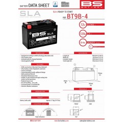 BS AKUMULATOR BT9B-4 (FA) (YT9B-4) 12V 8AH 150X69X105 BEZOBSŁUGOWY - ZALANY (115A) (6)