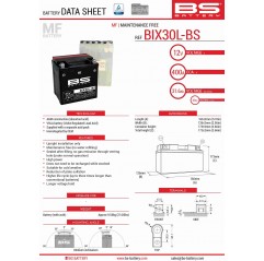 BS AKUMULATOR BIX30L-BS (YTX30L-BS) 12V 30AH 165X125X175 BEZOBSŁUGOWY - ELEKTROLIT OSOBNO (400A) (2) UE2019/1148