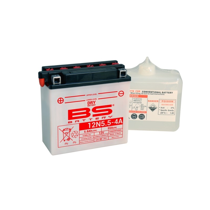 BS AKUMULATOR 12N5,5-4A (12N5,5-4A) 12V 5,5AH 135X60X130 Z ELEKTROLITEM OSOBNO - KONWENCJONALNY (70A) (6) UE2019/1148