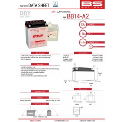 BS AKUMULATOR BB14-A2 (YB14-A2) 12V 14AH 134X89X166 Z ELEKTROLITEM OSOBNO - KONWENCJONALNY (175A) (4) UE2019/1148