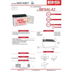 BS AKUMULATOR BB16AL-A2 (YB16ALA2) 12V 16AH 205X71X164 Z ELEKTROLITEM OSOBNO - KONWENCJONALNY (175A) (3) UE2019/1148