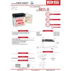 BS AKUMULATOR BB7L-B (YB7L-B) (12N7-3B) 12V 8AH 135X75X133 Z ELEKTROLITEM OSOBNO - KONWENCJONALNY (85A) (6) UE2019/1148