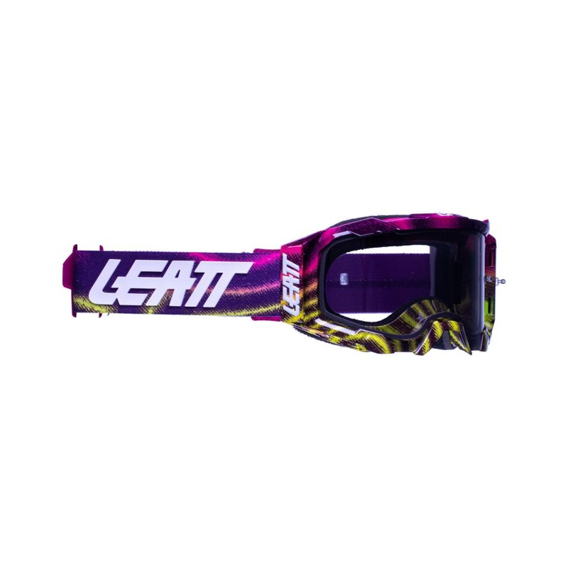 LEATT (nowy kod 2022) GOGLE VELOCITY 5.5 GOGGLE ZEBRA NEON LIGHT GREY 58% - KOLOR FIOLETOWY/ŻÓŁTY/CZARNY SZYBKA DYMIONE LUSTRO S