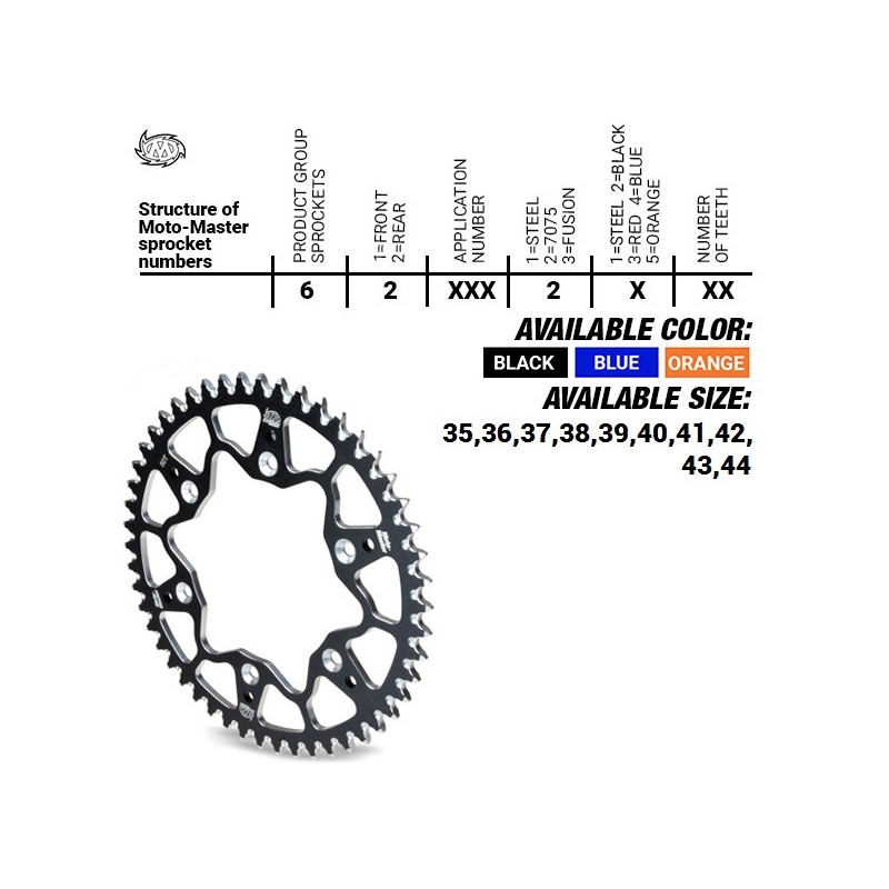 MOTO-MASTER ZĘBATKA TYLNA ALUMINIOWA T7075 (ERGAL) 4644 42 (464442) KTM SX 50/SX 50 MINI '02- , SX-E5 E-BIKE '19-, GASGAS MC 50 