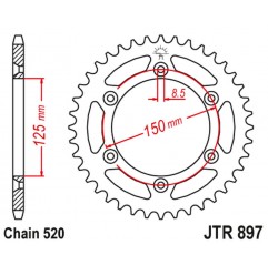 JT ZĘBATKA TYLNA 899 42 KTM SX/EXC (89942JTZBK) (ŁAŃC. 520) KOLOR CZARNY