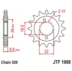 JT ZĘBATKA PRZEDNIA 2276 15 KTM 390 DUKE '13-'18, 390 RC '14-'18 (227615JTRB) (ŁAŃC. 520) Z GUMĄ