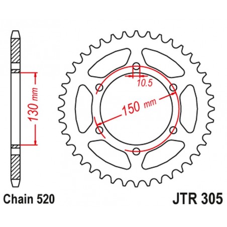 JT ZĘBATKA TYLNA 236 46 HONDA NX 650 '95-'01, YAMAHA XJ 6 '09-'15 (JTR305.46ZBK)* (ŁAŃC. 520) - PATRZ RÓWNIEŻ 430946 (JTR245/3.4
