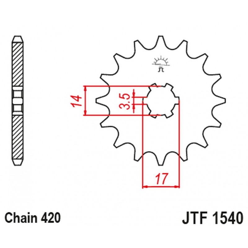 JT ZĘBATKA PRZEDNIA 504 14 KAWASAKI Z125 PRO (BR125) '17-'18 (JTF1540.14) (ŁAŃC. 420)