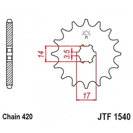 JT ZĘBATKA PRZEDNIA 504 14 KAWASAKI Z125 PRO (BR125) '17-'18 (JTF1540.14) (ŁAŃC. 420)