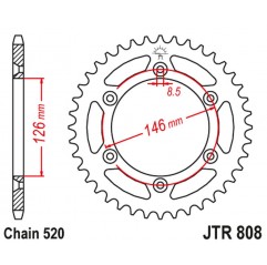 JT 2021/12 ZĘBATKA TYLNA 808 47 ALUMINIOWA RACELITE SUZUKI RM/RMZ DR/DRZ (80847JTA) (ŁAŃC520) KOLOR CZARNY