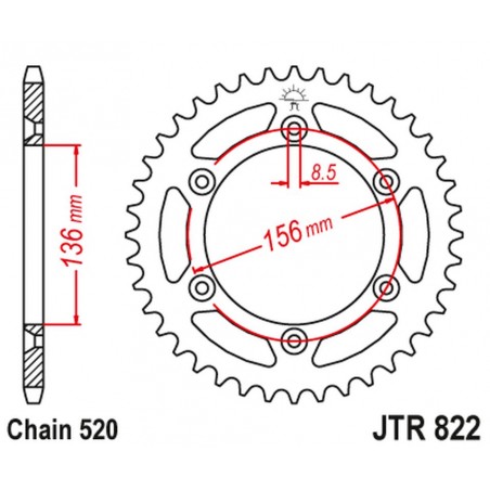 JT 2021/12 ZĘBATKA TYLNA 702 53 ALUMINIOWA RACELITE HUSQVARNA SM 610 (08-09), SUZUKI DR350 (90-03), RGV 250 (91-96) (70253JTA) (