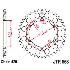 JT 2021/12 ZĘBATKA TYLNA 856 44 ALUMINIOWA RACELITE YAMAHA YZ/YZF '88-'98 (85644JTA) (ŁAŃC. 520) KOLOR CZARNY