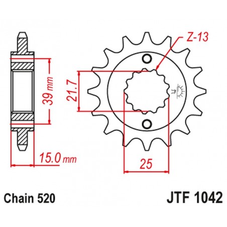 JT 2021/12 ZĘBATKA PRZEDNIA 2128 14 KYMCO 250 MXU/KXR/KXU '02-15' 300 MAXXER '05-16' (212814JT) (ŁAŃC. 520)