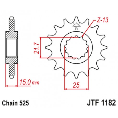JT 2021/12 ZĘBATKA PRZEDNIA 2082 13 TRIUMPH TT/DAYTONA/SPEED FOUR 600 '00-05' DAYTONA 650 '05, (208213JT) (ŁAŃC. 525)
