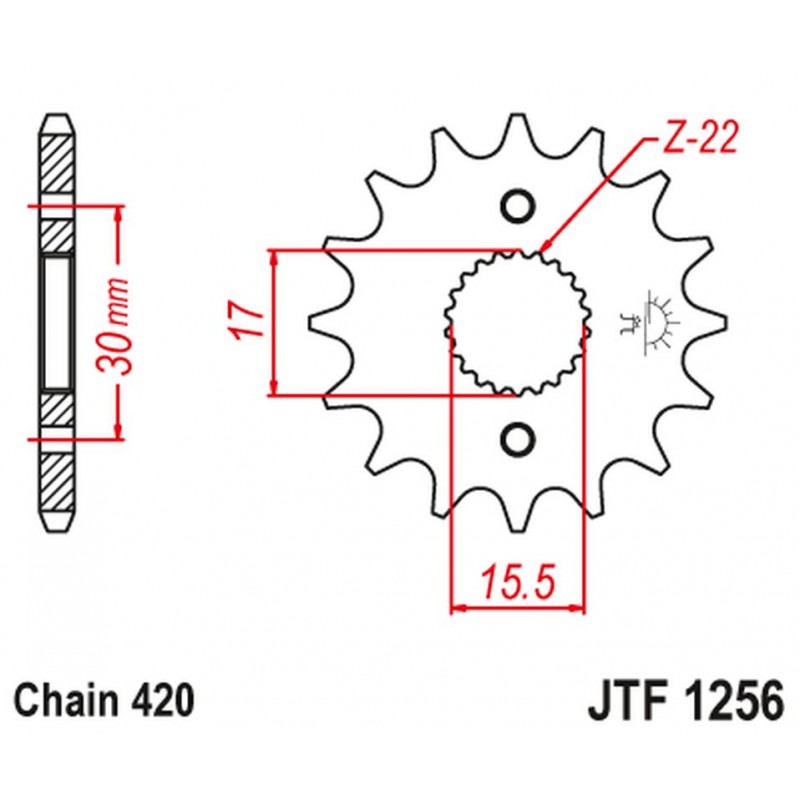 JT 2021/12 ZĘBATKA PRZEDNIA 332 16 HONDA CRF 50F '04-'12, XR 50 '00-'03 (33216JT) (ŁAŃC. 420)