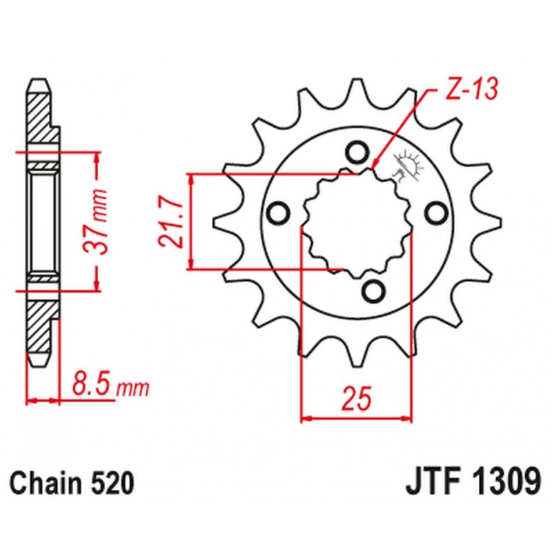 JT 2021/12 ZĘBATKA PRZEDNIA 350 16 HONDA XR 600R '91-'00, TRX 400EX /X '05-'14 POLARIS PREDATOR 500 '03-07' (35016JT) (ŁAŃC. 520