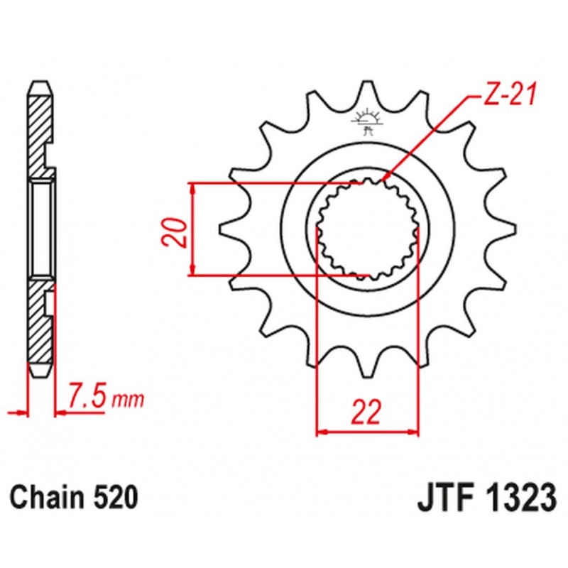 JT 2021/12 ZĘBATKA PRZEDNIA 2120 12 HONDA CR 125R '04-'07, CRF 250R/X '04-'17 (212012JT) (ŁAŃC. 520)