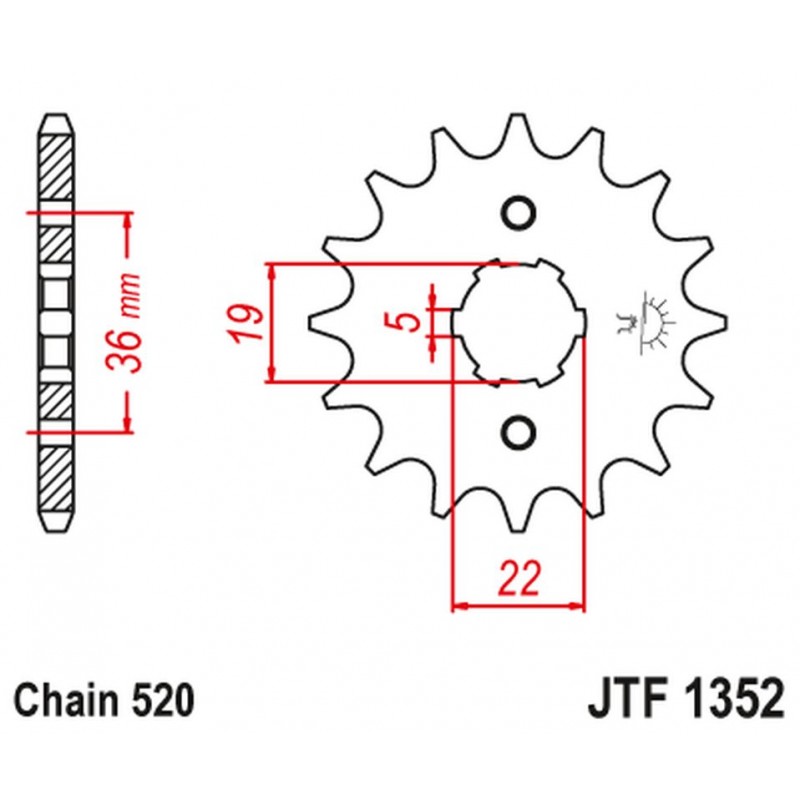 JT 2021/12 ZĘBATKA PRZEDNIA 337 13 HONDA TRX 250/300 '87-09', CR 250 '82-85', CR500 '84-85' (33713JT) (ŁAŃC. 520)