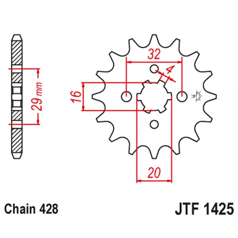 JT 2021/12 ZĘBATKA PRZEDNIA 425 13 SUZUKI GSXR 125 17-19, RG 80 86-87, GSX 125S 17-19 (42513JT) (ŁAŃC. 428)