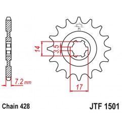 JT 2021/12 ZĘBATKA PRZEDNIA 2054 12 KAWASAKI KLT/KLF 110 '84-88', KLX 140 '08-20' (205412JT) (ŁAŃC. 428)