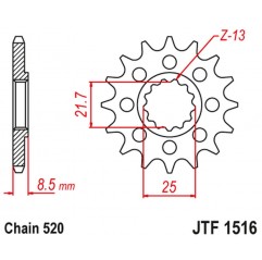 JT 2021/12 ZĘBATKA PRZEDNIA 2179 16 KAWASAKI ZX 10R 04-18 (217916JT) (PRZEJŚCIE NA ŁAŃCUCH 520)