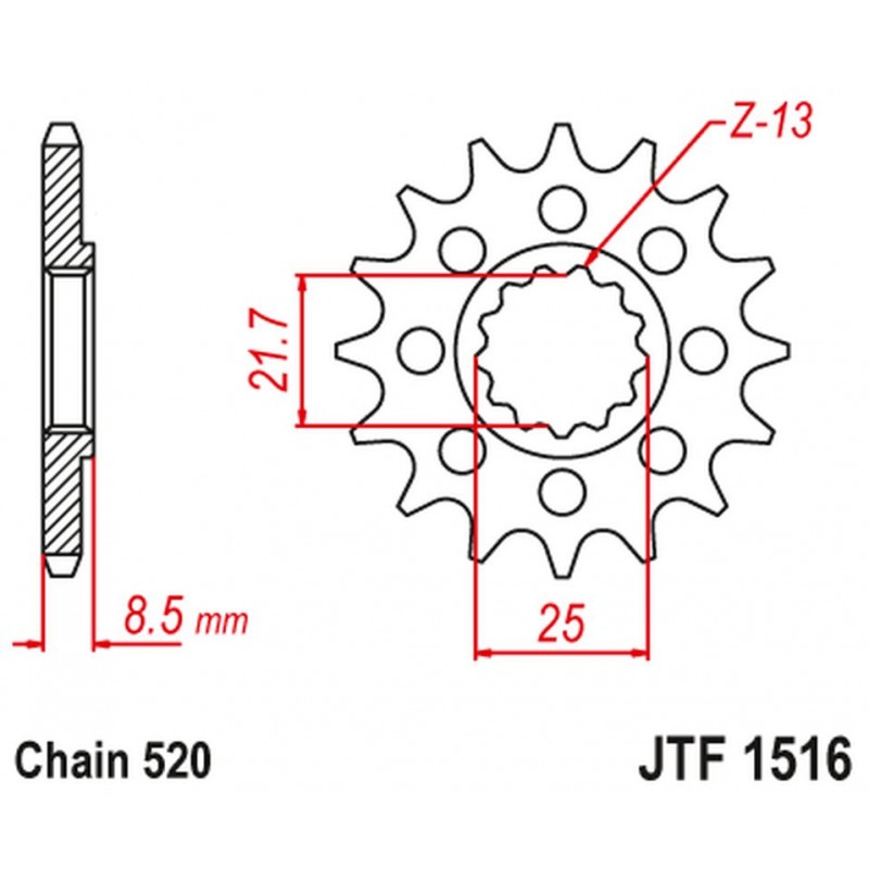 JT 2021/12 ZĘBATKA PRZEDNIA 2179 16 KAWASAKI ZX 10R 04-18 (217916JT) (PRZEJŚCIE NA ŁAŃCUCH 520)