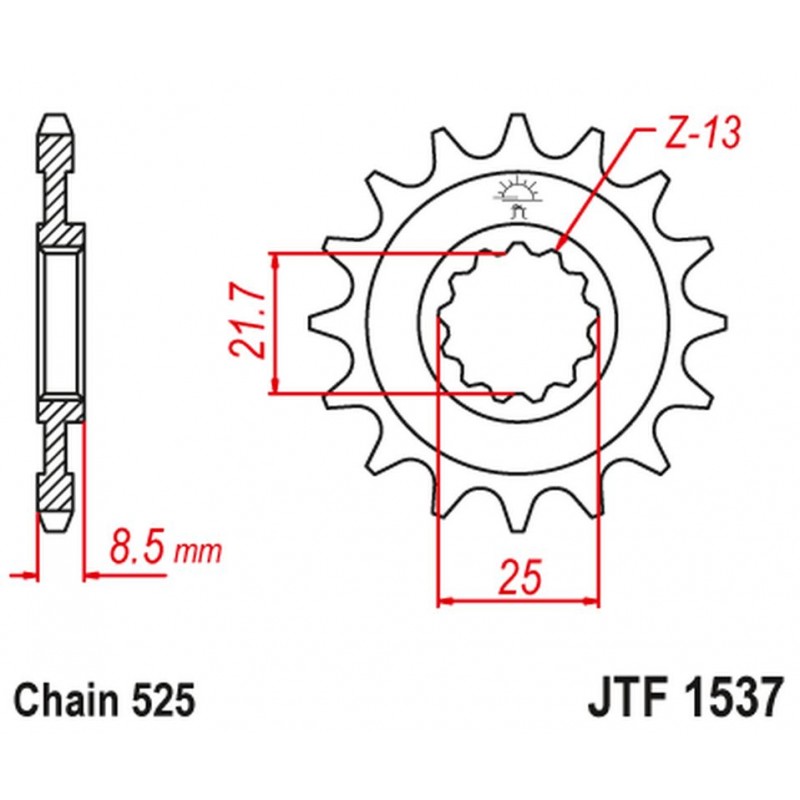 JT 2021/12 ZĘBATKA PRZEDNIA 2137 19 KAWASAKI ZX10R '04-'18 (213719JT) (ŁAŃC. 525)