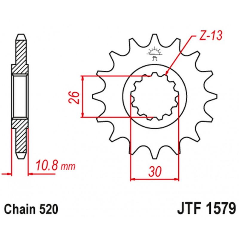 JT 2021/12 ZĘBATKA PRZEDNIA 579M 15 YAMAHA YZF R1 '98-21', FZ-1 '10-15' (579M15JT) (ŁAŃC. 520) KONWERSJA