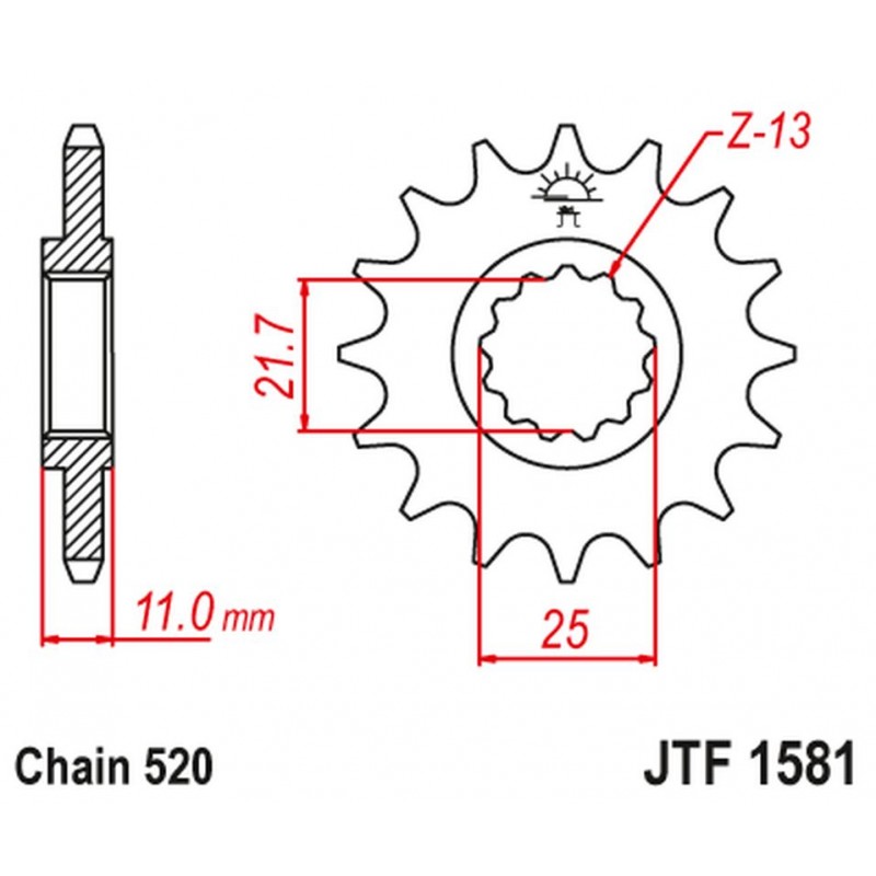 JT 2021/12 ZĘBATKA PRZEDNIA 566M 14 YAMAHA YZF R6 '99-20', FZ6 '04-09' (566M14JT) (ŁAŃC. 520) KONWERSJA