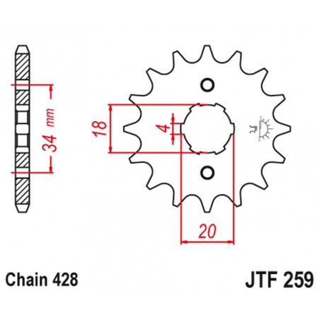 JT 2021/12 ZĘBATKA PRZEDNIA 259 12 HONDA XL 125, NX 125 (25912JT) (ŁAŃC. 428)