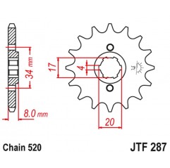 JT 2021/12 ZĘBATKA PRZEDNIA 267 14 HONDA CRF 230L '08-'10, XL 250R '84-'97 (26714JT) (ŁAŃC. 520)