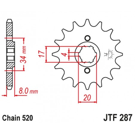 JT 2021/12 ZĘBATKA PRZEDNIA 267 14 HONDA CRF 230L '08-'10, XL 250R '84-'97 (26714JT) (ŁAŃC. 520)