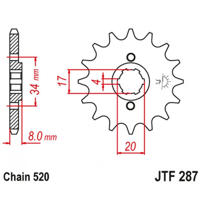 JT 2021/12 ZĘBATKA PRZEDNIA 267 15 HONDA CRF 230L '08-'10, XL 250R '84-'97 (26715JT) (ŁAŃC. 520)