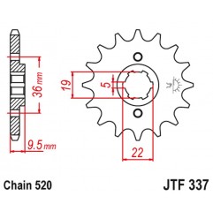 JT 2021/12 ZĘBATKA PRZEDNIA 337 12 HONDA TRX 250/300, CR 250 '82-'85, CR500 '84-'85 (33712JT) (ŁAŃC. 520)