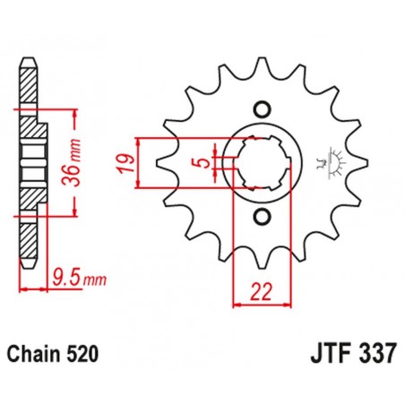 JT 2021/12 ZĘBATKA PRZEDNIA 337 12 HONDA TRX 250/300, CR 250 '82-'85, CR500 '84-'85 (33712JT) (ŁAŃC. 520)