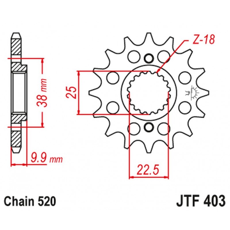 JT 2021/12 ZĘBATKA PRZEDNIA 2200 13 BMW G 450 X '08-11', HUSQVARNA 449/511 TC/TE/SM '11-12' (220013JT) (ŁAŃC. 520)