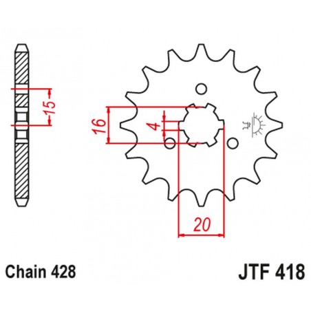 JT 2021/12 ZĘBATKA PRZEDNIA 416 15 KAWASAKI KX 125 '77-79', KC/KE/KH/KS/KE/KM 90/100/125/175 '77-98' (41615JT) (ŁAŃC. 428)