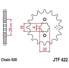JT 2021/12 ZĘBATKA PRZEDNIA 514 14 KAWASAKI KX 125 '84-'93 (51414JT) (ŁAŃC. 520)