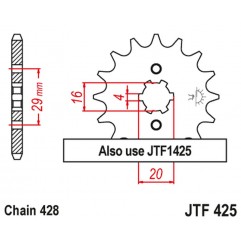 JT 2021/12 ZĘBATKA PRZEDNIA 425 12 SUZUKI TS 125R '90-'96, RV 125 '07-'15 (42512JT) (ŁAŃC. 428)