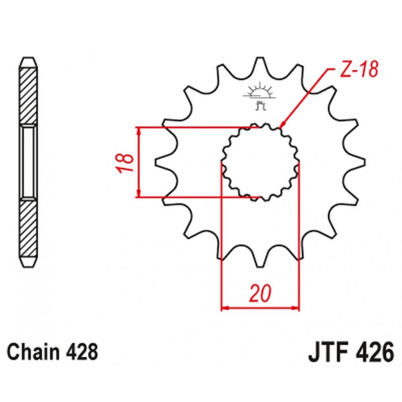 JT 2021/12 ZĘBATKA PRZEDNIA 426 16 SUZUKI GN 125 '92-'00, GS 125 '79-'00 (42616JT) (ŁAŃC. 428)