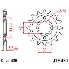 JT 2021/12 ZĘBATKA PRZEDNIA 430 12 KAWASAKI KXF 250 '04-'05, SUZUKI RMZ 250 '04-'05 (43012JT) (ŁAŃC. 520)