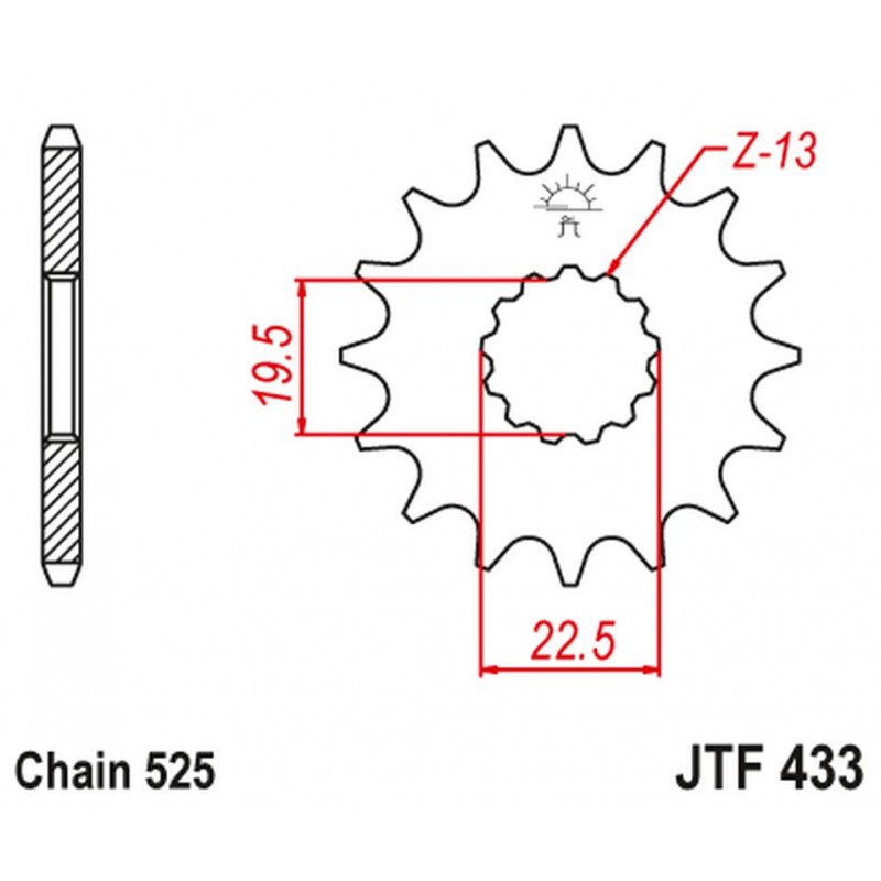 JT 2021/12 ZĘBATKA PRZEDNIA 433 14 SUZUKI GSF/GSX/RF 400 '86-94', TS/TM 250 '71-83' (ŁAŃC. 525) (43314JT)