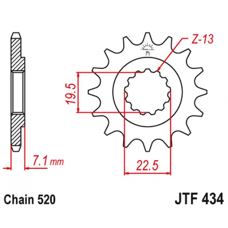 JT 2021/12 ZĘBATKA PRZEDNIA 434 13 SUZUKI DR 250 '82-'87, GZ 250, GN 250 (ŁAŃC. 520) (43413JT)