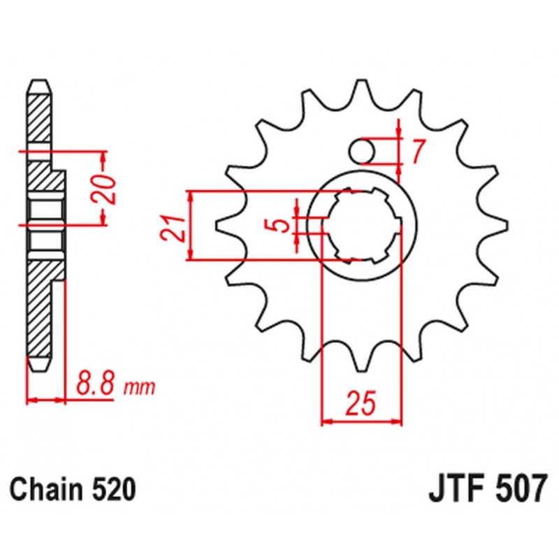 JT 2021/12 ZĘBATKA PRZEDNIA 507 13 KAWASAKI KX 250 '79-86' KX 500 '83-86' KLT200/250 '80-85' HUSQVARNA CR/WR 250/360 '90-98' (50